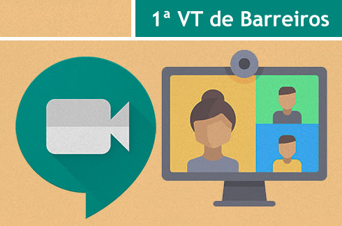 Ilustração de uma videoconferência. No topo da imagem, há o texto &quot;1ª VT de Barreiros&quot;