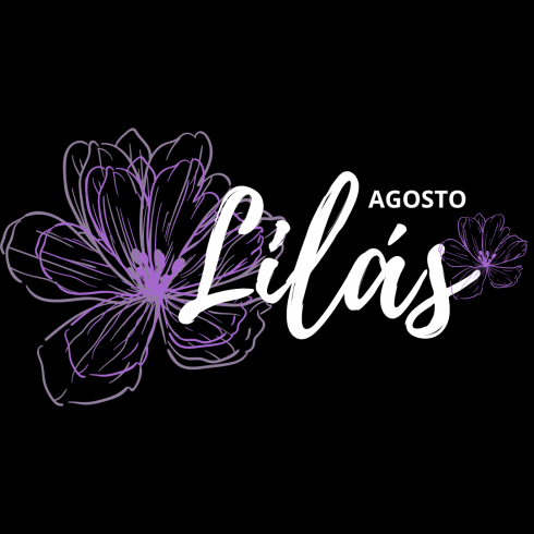 Ilustração de uma flor na cor lilás e texto Agosto Lilás